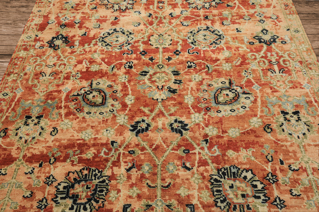 6x9 Burnt Orange, Blush, Aqua Color Hand Knotted Oushak Wool Arts & Crafts Oriental Rug