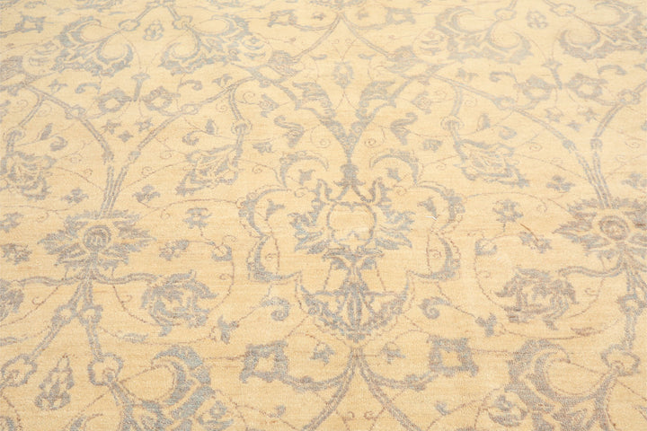 8x10 Ivory, Gray, Teal Color Hand Knotted Peshawar Wool Transitional Oriental Rug