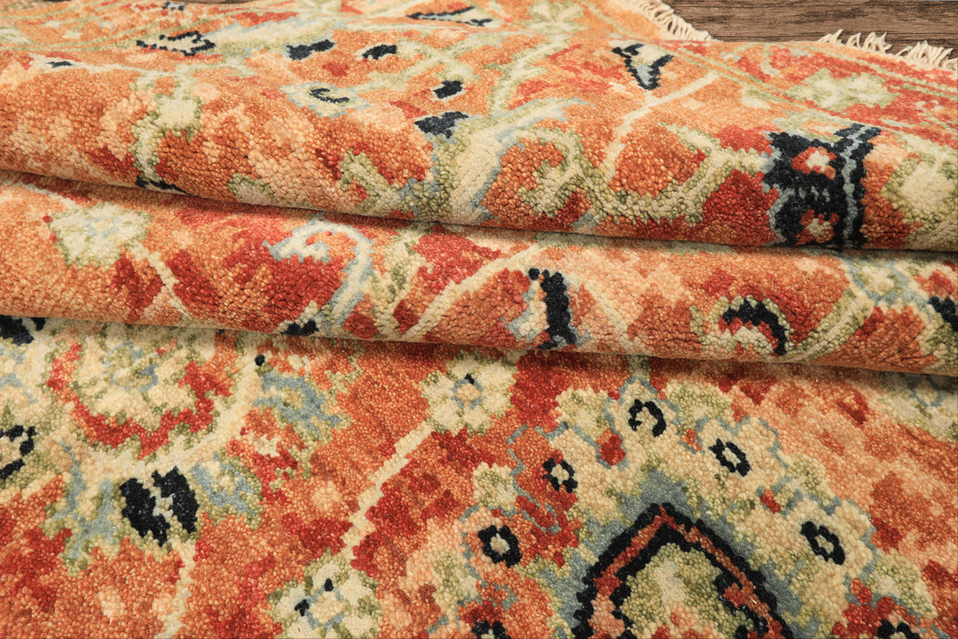 6x9 Burnt Orange, Blush, Aqua Color Hand Knotted Oushak Wool Arts & Crafts Oriental Rug