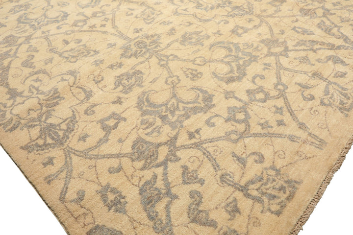 8x10 Ivory, Gray, Teal Color Hand Knotted Peshawar Wool Transitional Oriental Rug