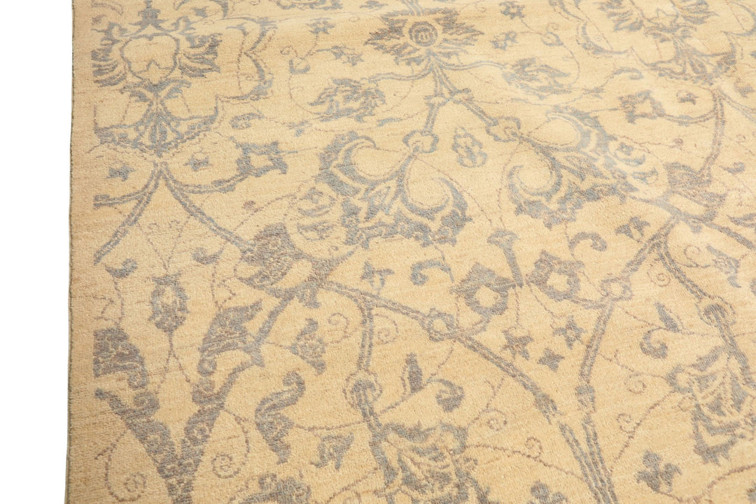 8x10 Ivory, Gray, Teal Color Hand Knotted Peshawar Wool Transitional Oriental Rug