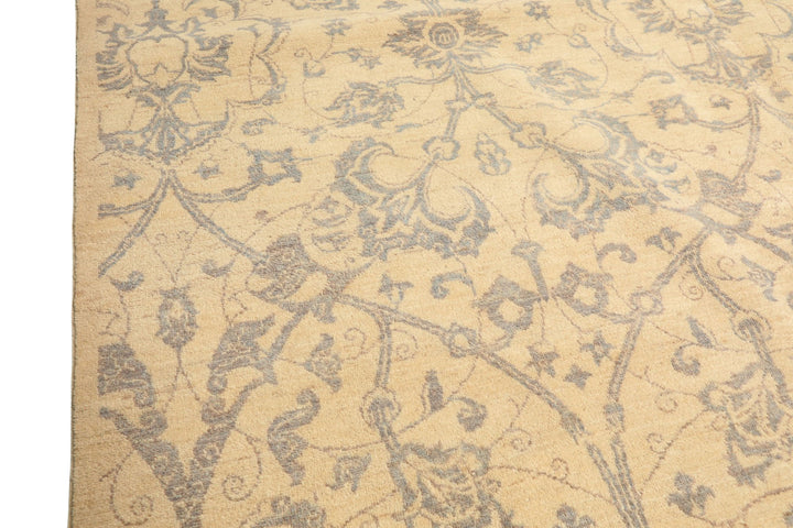 8x10 Ivory, Gray, Teal Color Hand Knotted Peshawar Wool Transitional Oriental Rug