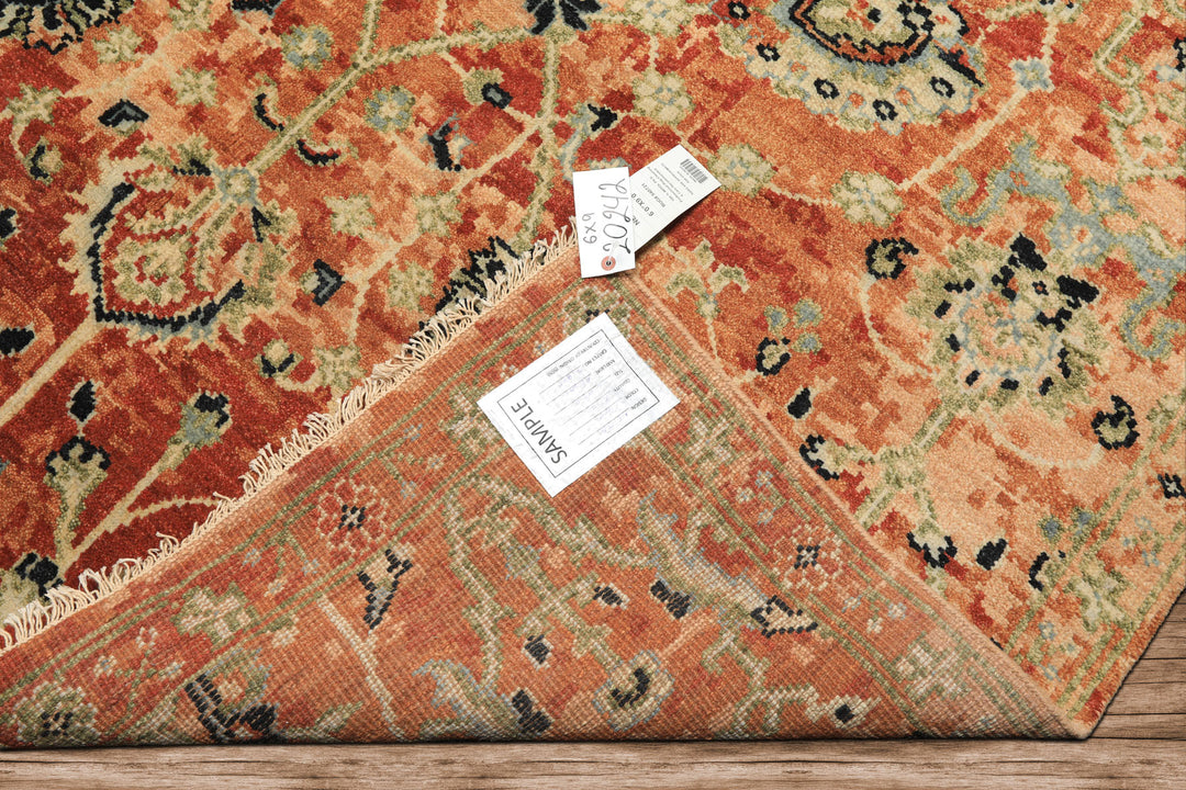 6x9 Burnt Orange, Blush, Aqua Color Hand Knotted Oushak Wool Arts & Crafts Oriental Rug