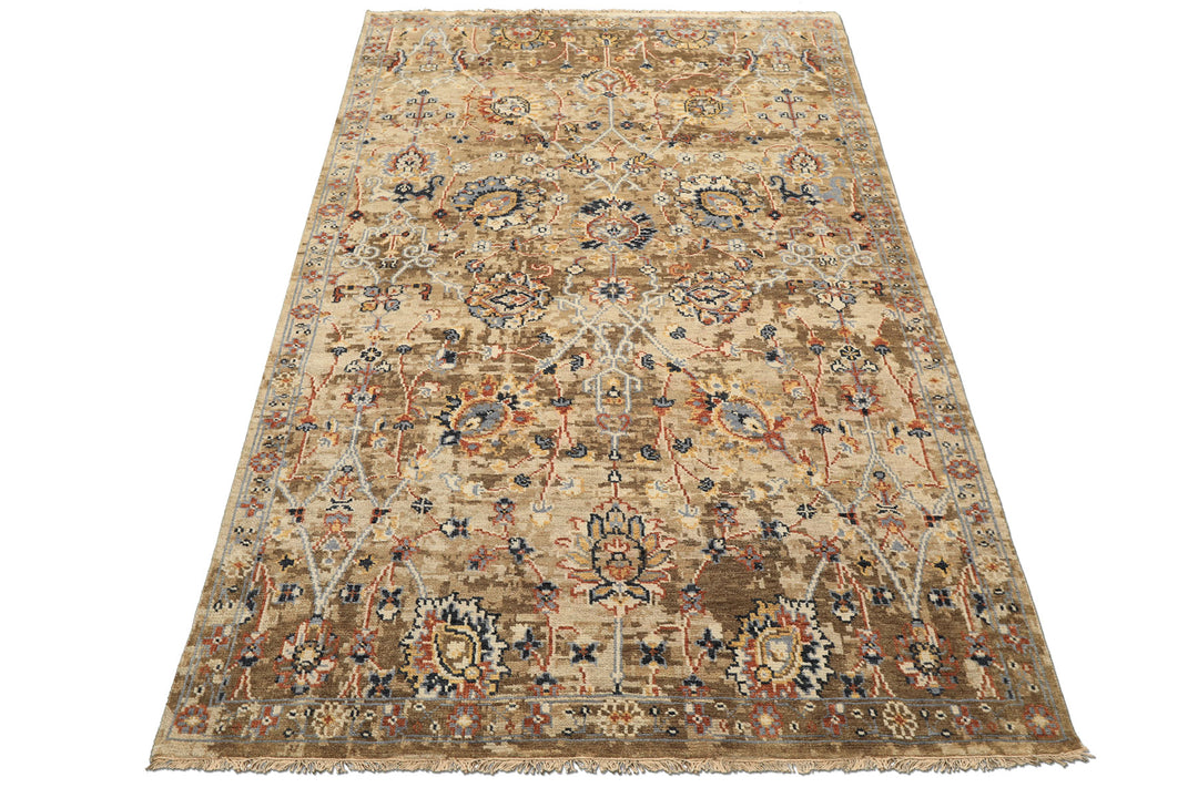 6x9 Beige, Rust, Navy Color Hand Knotted Oushak Wool Arts &amp; Crafts Oriental Rug