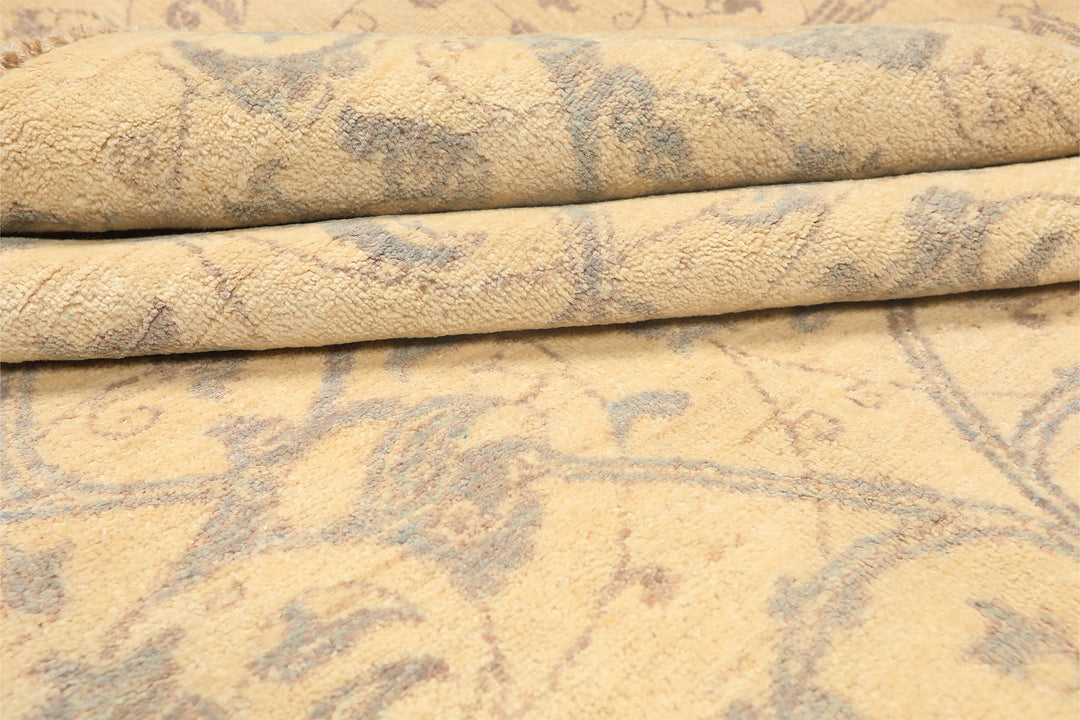 8x10 Ivory, Gray, Teal Color Hand Knotted Peshawar Wool Transitional Oriental Rug