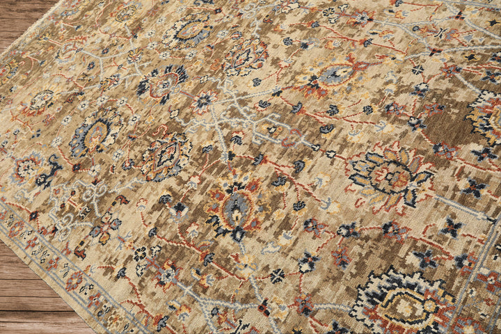 6x9 Beige, Rust, Navy Color Hand Knotted Oushak Wool Arts &amp; Crafts Oriental Rug