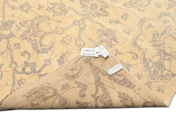8x10 Ivory, Gray, Teal Color Hand Knotted Peshawar Wool Transitional Oriental Rug