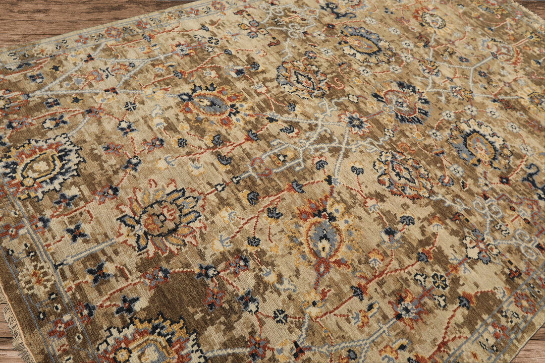 6x9 Beige, Rust, Navy Color Hand Knotted Oushak Wool Arts &amp; Crafts Oriental Rug