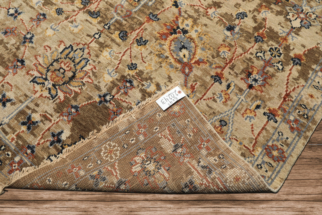 6x9 Beige, Rust, Navy Color Hand Knotted Oushak Wool Arts &amp; Crafts Oriental Rug