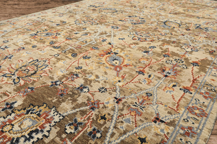 6x9 Beige, Rust, Navy Color Hand Knotted Oushak Wool Arts &amp; Crafts Oriental Rug