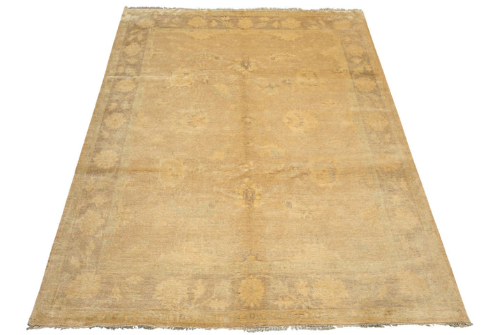 8x10 Beige, Taupe, Celadon Color Hand Knotted Oushak New Zealand Wool Transitional Oriental Rug