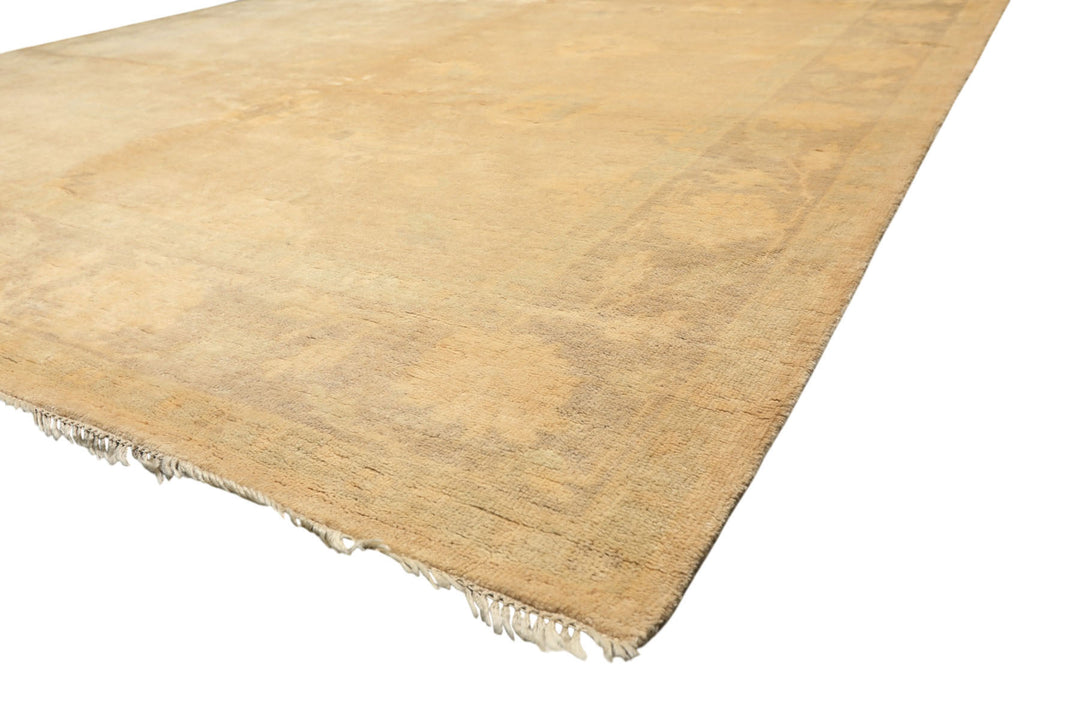 8x10 Beige, Taupe, Celadon Color Hand Knotted Oushak New Zealand Wool Transitional Oriental Rug