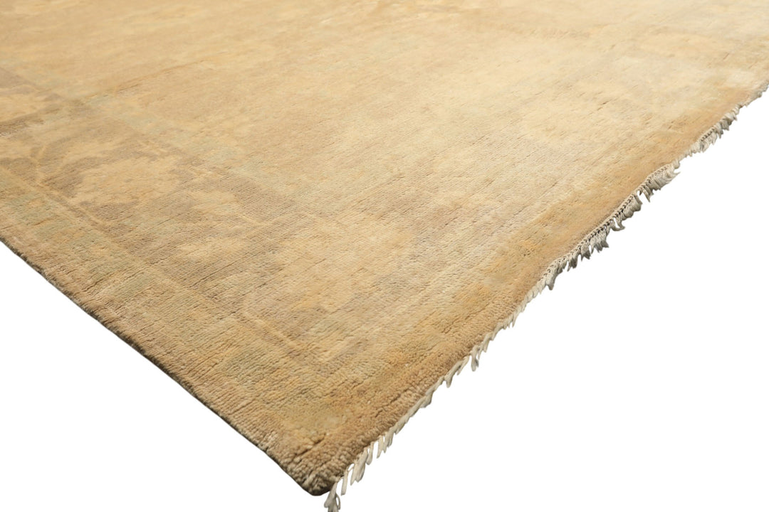 8x10 Beige, Taupe, Celadon Color Hand Knotted Oushak New Zealand Wool Transitional Oriental Rug
