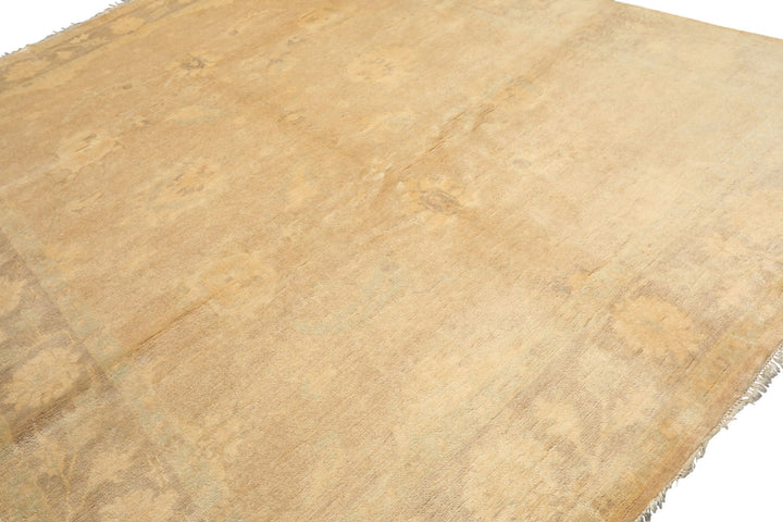 8x10 Beige, Taupe, Celadon Color Hand Knotted Oushak New Zealand Wool Transitional Oriental Rug