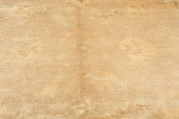 8x10 Beige, Taupe, Celadon Color Hand Knotted Oushak New Zealand Wool Transitional Oriental Rug