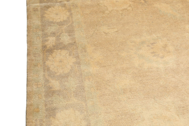 8x10 Beige, Taupe, Celadon Color Hand Knotted Oushak New Zealand Wool Transitional Oriental Rug