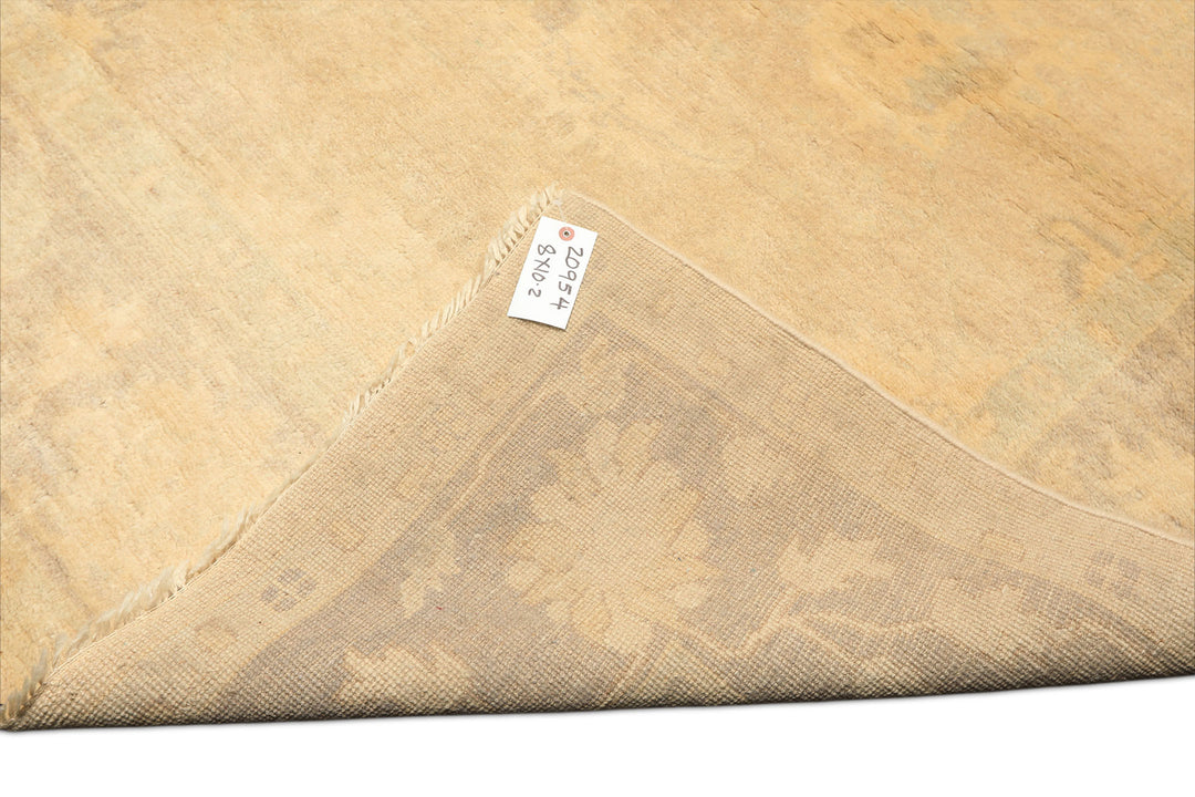 8x10 Beige, Taupe, Celadon Color Hand Knotted Oushak New Zealand Wool Transitional Oriental Rug