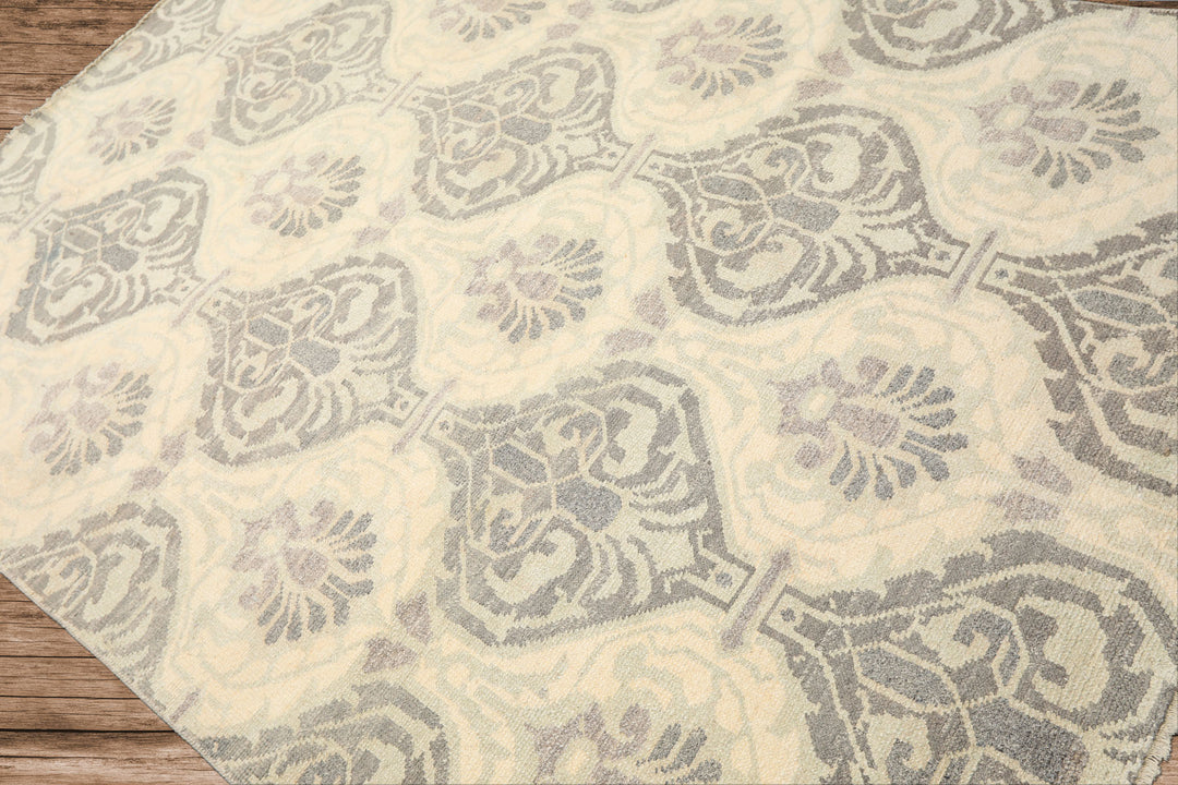 6x9 Ivory, Faded Mint, Gray Color Hand Knotted Oushak Wool Transitional Oriental Rug