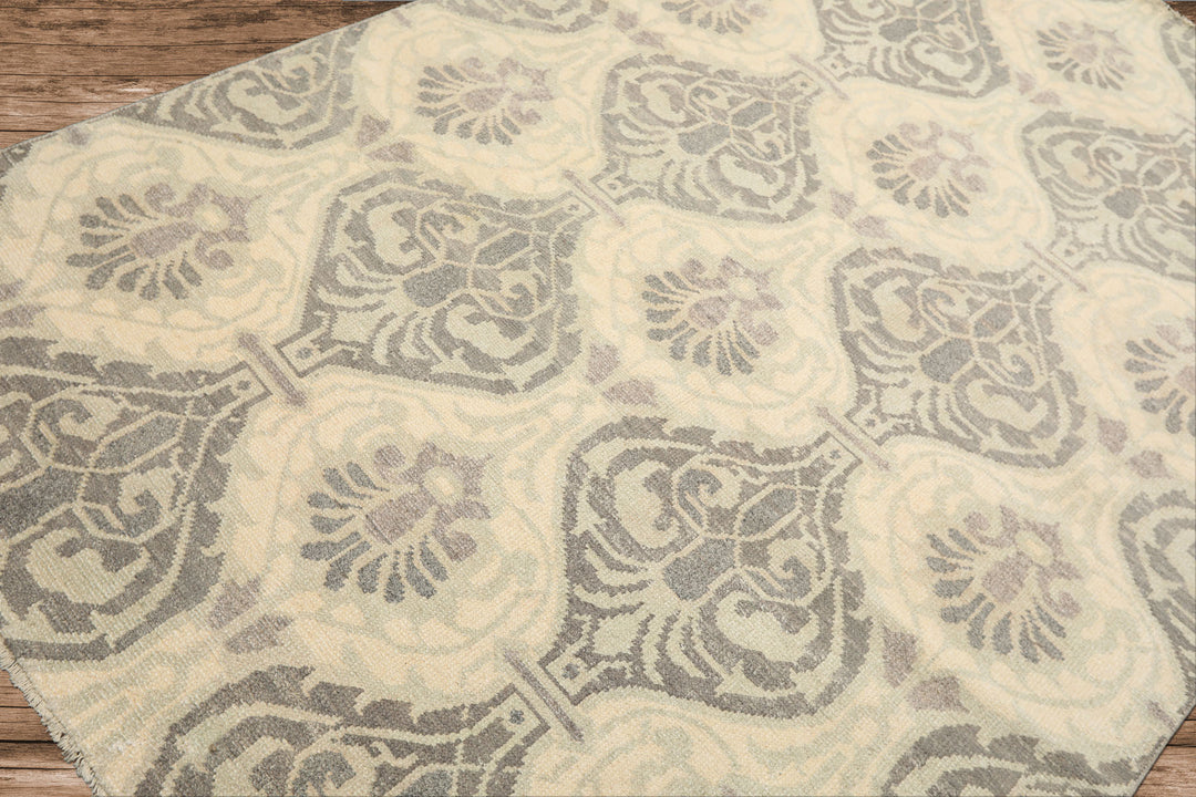 6x9 Ivory, Faded Mint, Gray Color Hand Knotted Oushak Wool Transitional Oriental Rug