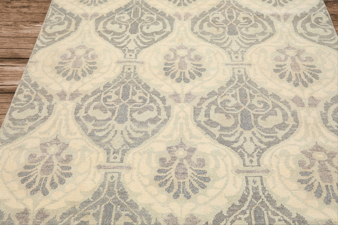 6x9 Ivory, Faded Mint, Gray Color Hand Knotted Oushak Wool Transitional Oriental Rug