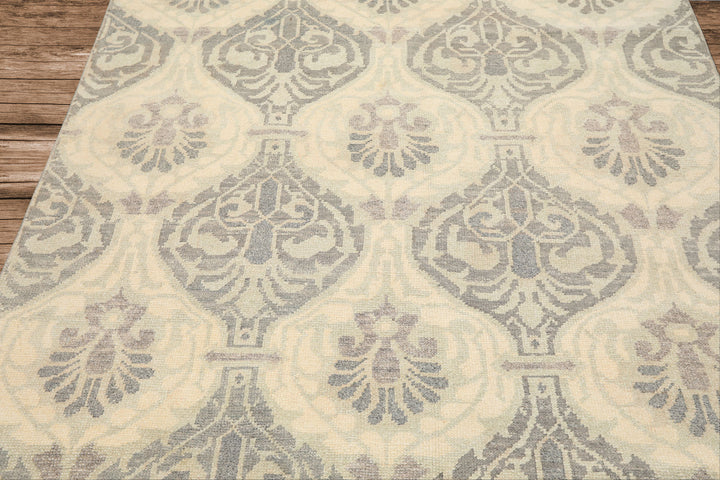6x9 Ivory, Faded Mint, Gray Color Hand Knotted Oushak Wool Transitional Oriental Rug