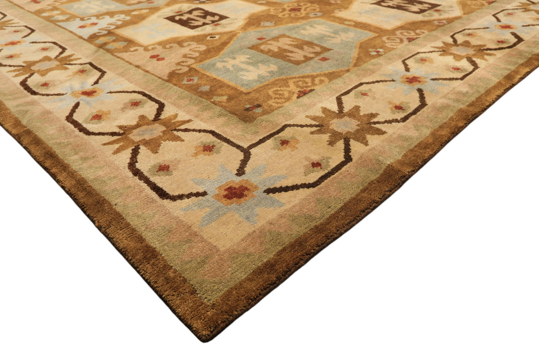 8x10 Beige, Gold, Sage Color Hand Knotted Tibetan Wool Modern &amp; Contemporary Oriental Rug