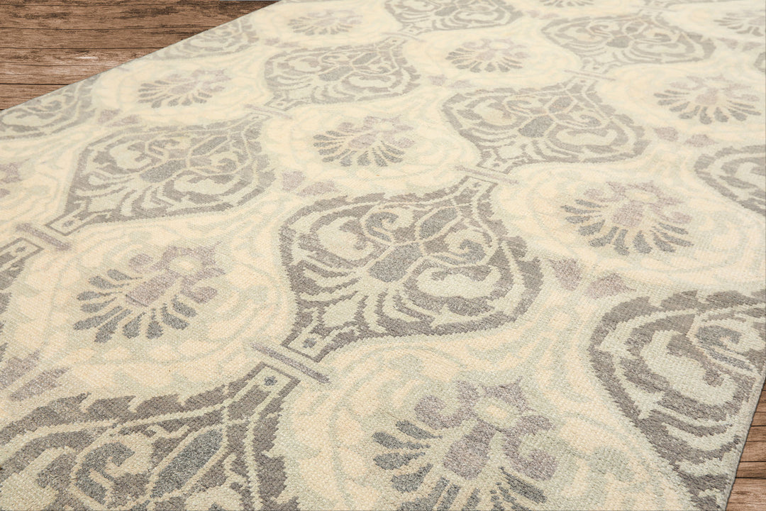 6x9 Ivory, Faded Mint, Gray Color Hand Knotted Oushak Wool Transitional Oriental Rug