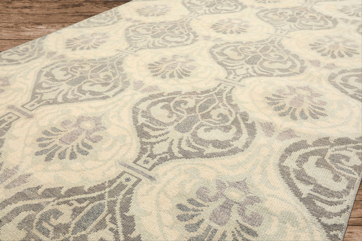 6x9 Ivory, Faded Mint, Gray Color Hand Knotted Oushak Wool Transitional Oriental Rug