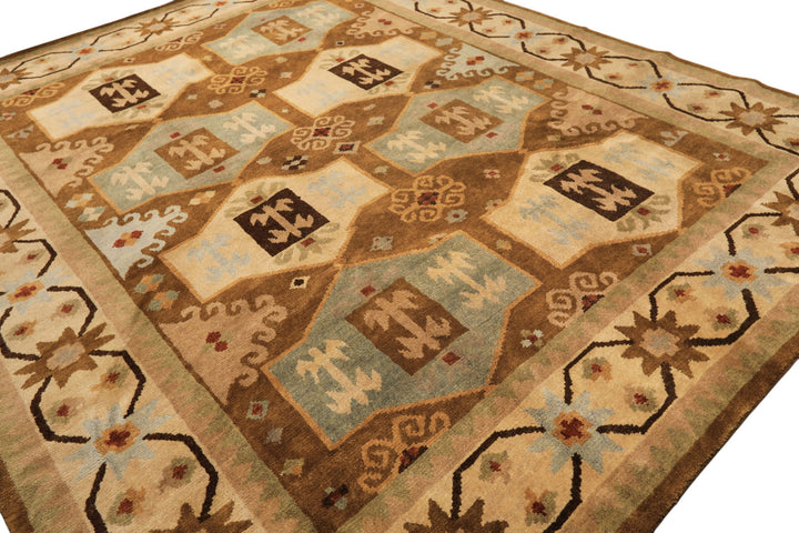 8x10 Beige, Gold, Sage Color Hand Knotted Tibetan Wool Modern &amp; Contemporary Oriental Rug