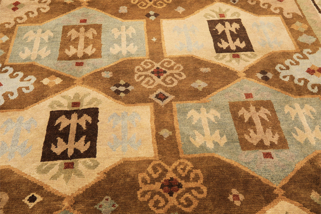 8x10 Beige, Gold, Sage Color Hand Knotted Tibetan Wool Modern &amp; Contemporary Oriental Rug