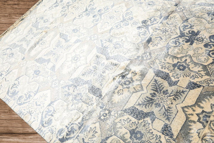 6x9 Ivory, Gray, Slate Color Hand Knotted Indo Tibetan 100% Bamboo Silk Transitional Oriental Rug