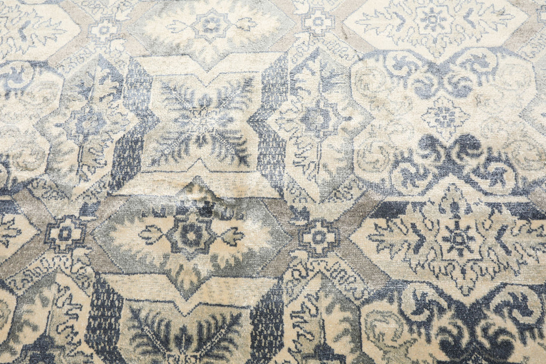 6x9 Ivory, Gray, Slate Color Hand Knotted Indo Tibetan 100% Bamboo Silk Transitional Oriental Rug
