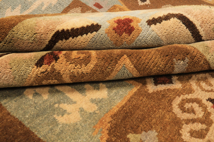 8x10 Beige, Gold, Sage Color Hand Knotted Tibetan Wool Modern &amp; Contemporary Oriental Rug