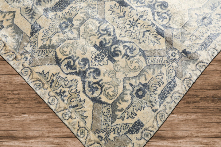 6x9 Ivory, Gray, Slate Color Hand Knotted Indo Tibetan 100% Bamboo Silk Transitional Oriental Rug