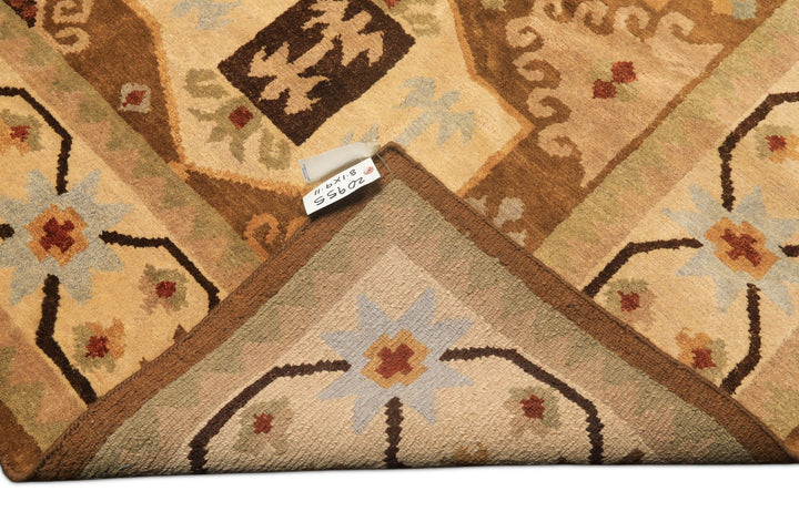 8x10 Beige, Gold, Sage Color Hand Knotted Tibetan Wool Modern &amp; Contemporary Oriental Rug