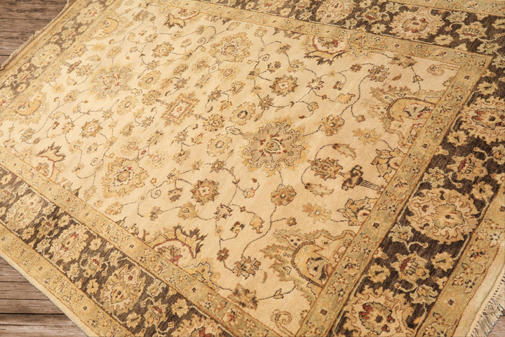 6x9 Beige, Brown, Sage Color Hand Knotted Oushak Wool Traditional Oriental Rug