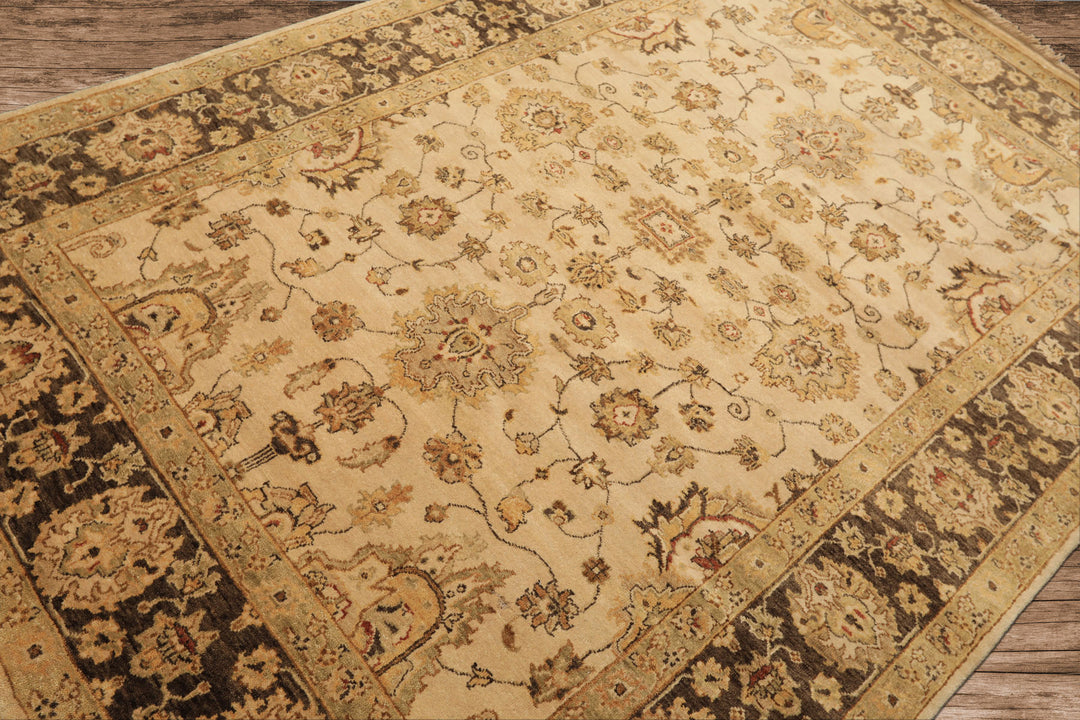 6x9 Beige, Brown, Sage Color Hand Knotted Oushak Wool Traditional Oriental Rug