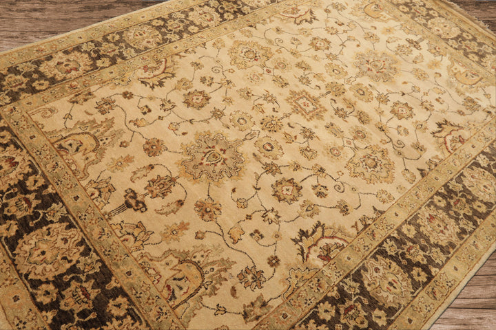 6x9 Beige, Brown, Sage Color Hand Knotted Oushak Wool Traditional Oriental Rug