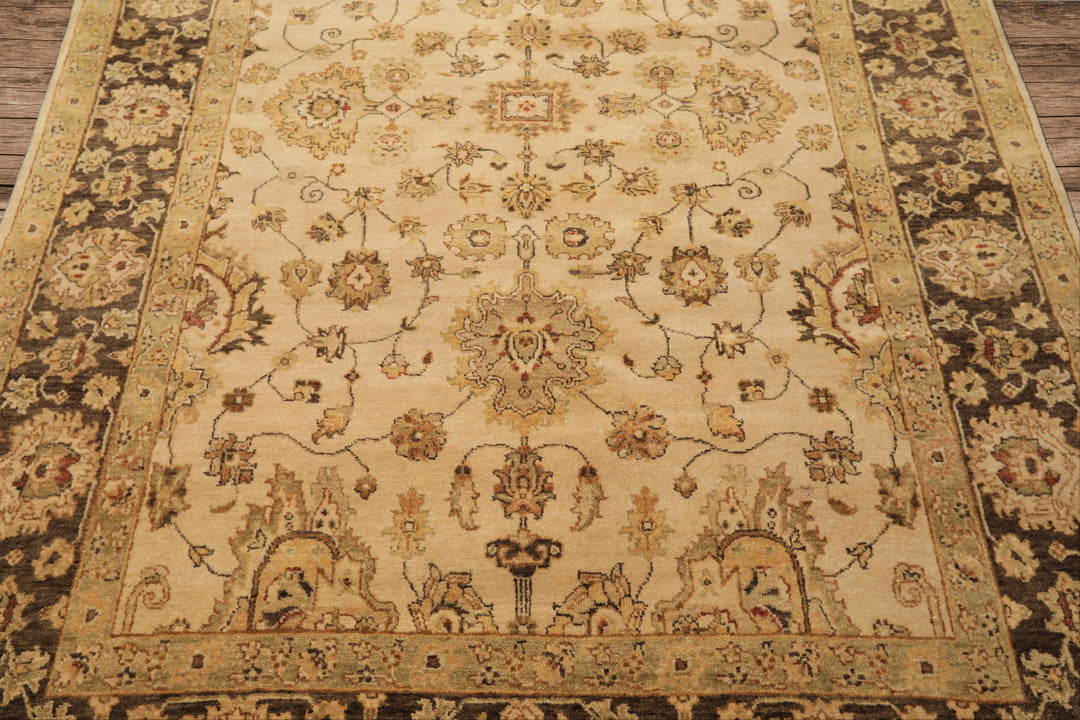 6x9 Beige, Brown, Sage Color Hand Knotted Oushak Wool Traditional Oriental Rug