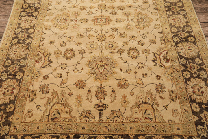6x9 Beige, Brown, Sage Color Hand Knotted Oushak Wool Traditional Oriental Rug