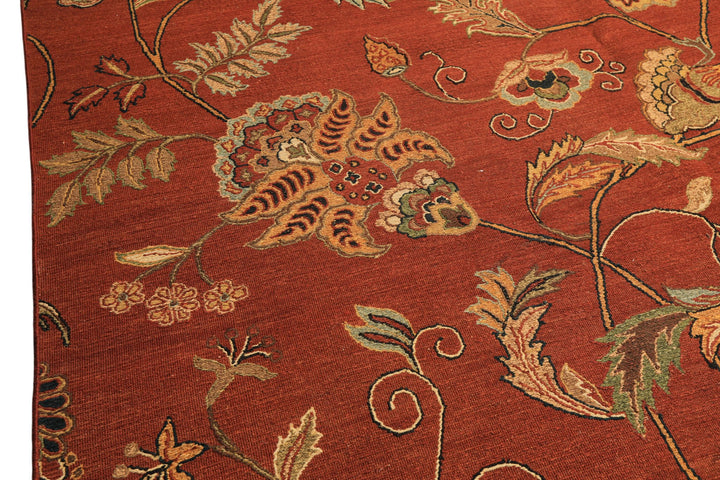 8x10 Rust, Gold, Charcoal Color Hand Knotted Soumak Wool Transitional Oriental Rug