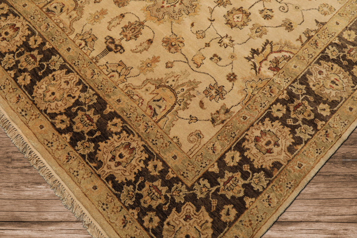 6x9 Beige, Brown, Sage Color Hand Knotted Oushak Wool Traditional Oriental Rug