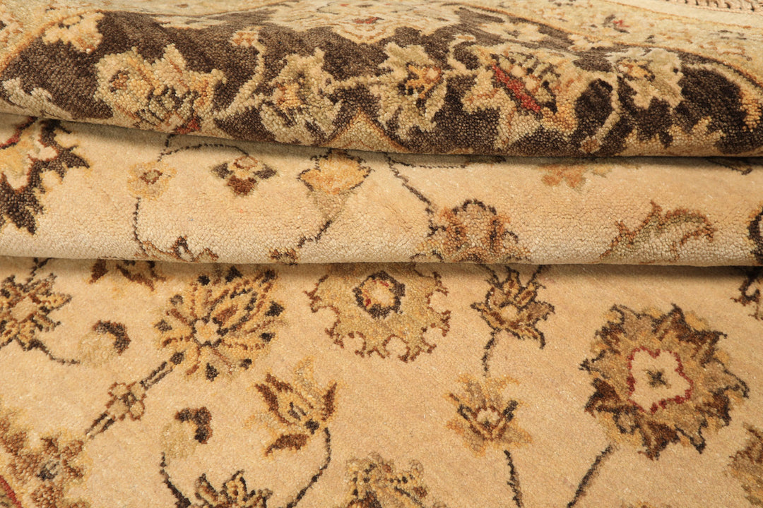 6x9 Beige, Brown, Sage Color Hand Knotted Oushak Wool Traditional Oriental Rug