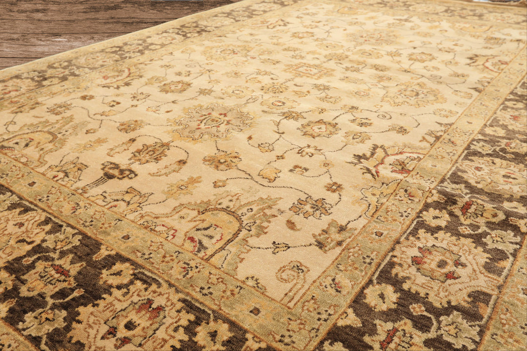 6x9 Beige, Brown, Sage Color Hand Knotted Oushak Wool Traditional Oriental Rug