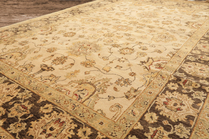 6x9 Beige, Brown, Sage Color Hand Knotted Oushak Wool Traditional Oriental Rug