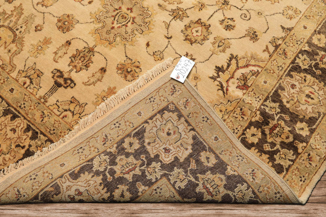 6x9 Beige, Brown, Sage Color Hand Knotted Oushak Wool Traditional Oriental Rug
