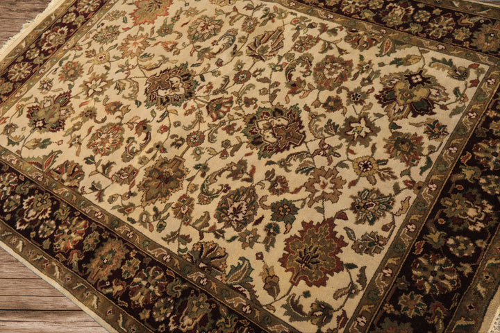 5x7 Beige, Maroon, Green Color Hand Knotted Agra Wool Traditional Oriental Rug