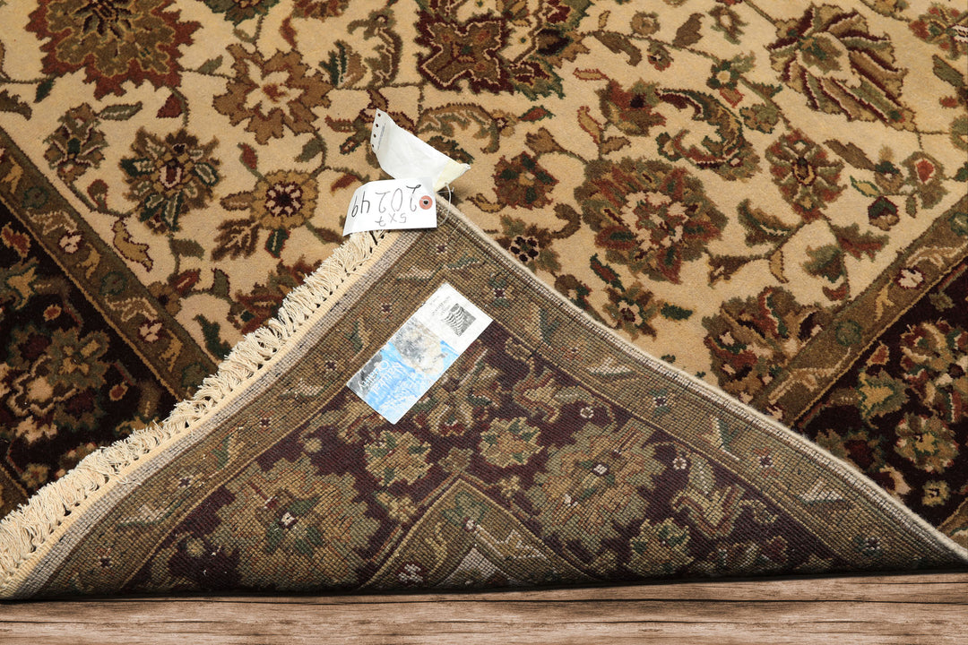 5x7 Beige, Maroon, Green Color Hand Knotted Agra Wool Traditional Oriental Rug