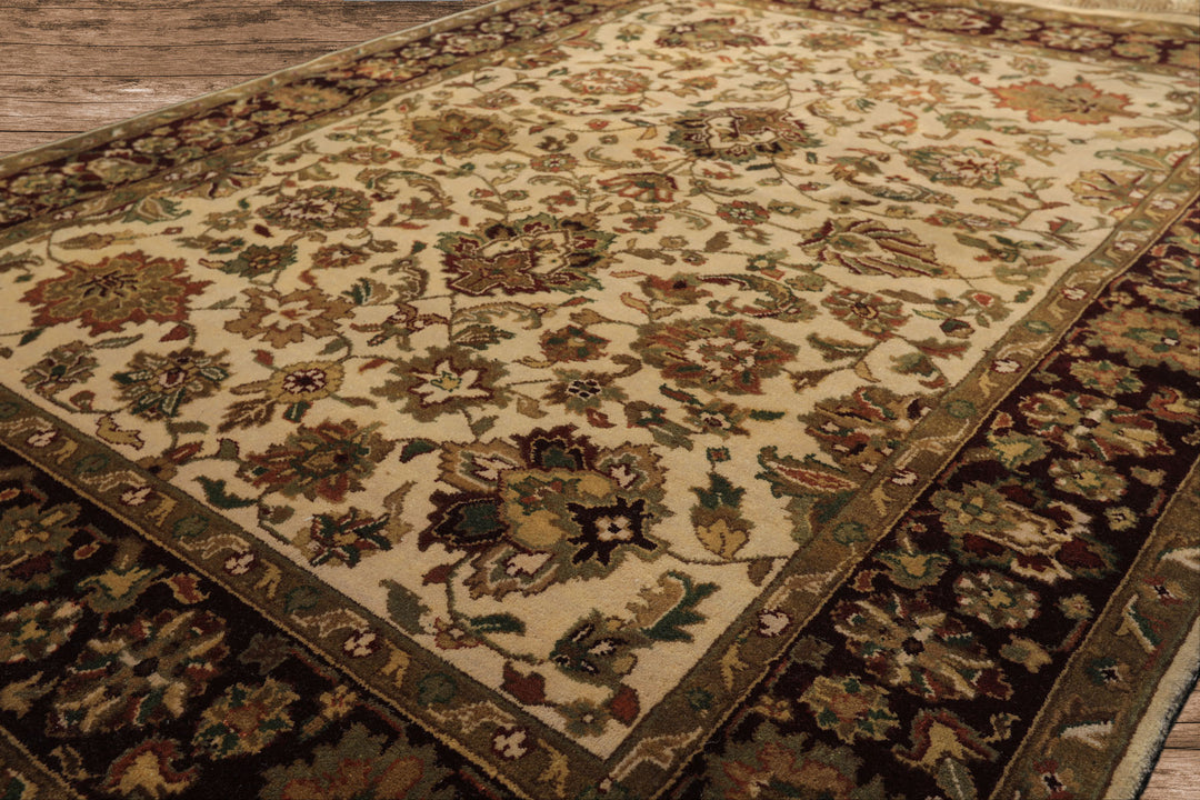 5x7 Beige, Maroon, Green Color Hand Knotted Agra Wool Traditional Oriental Rug