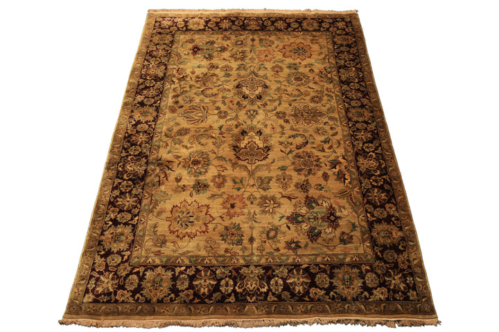6x9 Gold, Maroon, Turquoise Color Hand Knotted Agra Wool Traditional Oriental Rug